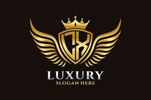 Luxury royal wing Letter LX crest Gold color Logo vector, Victory logo, crest logo, wing logo, vector logo template.