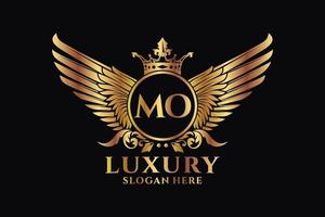 Luxury royal wing Letter MO crest Gold color Logo vector, Victory logo, crest logo, wing logo, vector logo template.