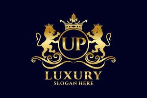 Initial UP Letter Lion Royal Luxury Logo template in vector art for luxurious branding projects and other vector illustration.