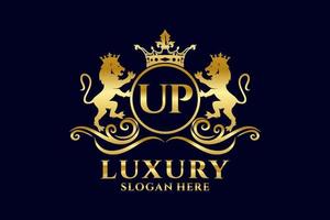 Initial UP Letter Lion Royal Luxury Logo template in vector art for luxurious branding projects and other vector illustration.