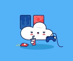 linda ilustración de consola de videojuegos en la nube. tecnología de plataforma de transmisión de juegos de juegos en la nube de Internet para el concepto de jugador vector