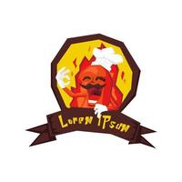 chili chef character mascot with fire background and brown ribbon vector
