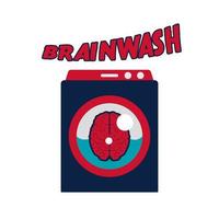 funny cartoon brainwash illustration. brain in washing machine vector