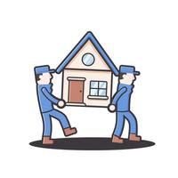 Moving house home work. moving and relocating worker company illustration in round flat style vector