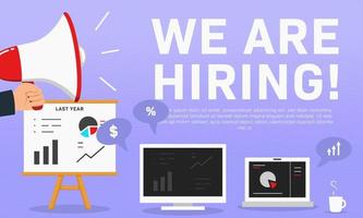 We are hiring accountant analyst. Recruitment poster ads illustration for accountant and data analyst vector