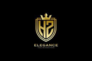 initial HZ elegant luxury monogram logo or badge template with scrolls and royal crown - perfect for luxurious branding projects vector