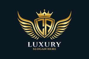 Luxury royal wing Letter LR crest Gold color Logo vector, Victory logo, crest logo, wing logo, vector logo template.