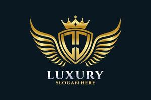 Luxury royal wing Letter LJ crest Gold color Logo vector, Victory logo, crest logo, wing logo, vector logo template.