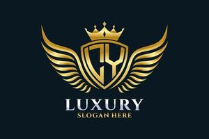 Luxury royal wing Letter LY crest Gold color Logo vector, Victory logo, crest logo, wing logo, vector logo template.