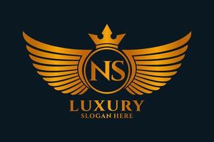 Luxury royal wing Letter NS crest Gold color Logo vector, Victory logo, crest logo, wing logo, vector logo template.