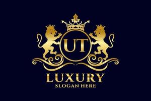 Initial UT Letter Lion Royal Luxury Logo template in vector art for luxurious branding projects and other vector illustration.