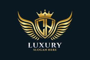 Luxury royal wing Letter LH crest Gold color Logo vector, Victory logo, crest logo, wing logo, vector logo template.