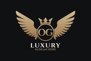 Luxury royal wing Letter OG crest Gold color Logo vector, Victory logo, crest logo, wing logo, vector logo template.