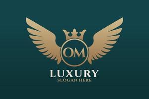 Luxury royal wing Letter OM crest Gold color Logo vector, Victory logo, crest logo, wing logo, vector logo template.