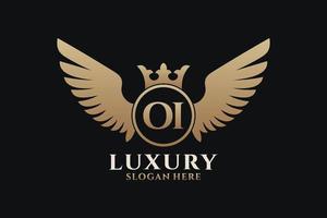 Luxury royal wing Letter OI crest Gold color Logo vector, Victory logo, crest logo, wing logo, vector logo template.