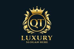 Initial QT Letter Royal Luxury Logo template in vector art for luxurious branding projects and other vector illustration.