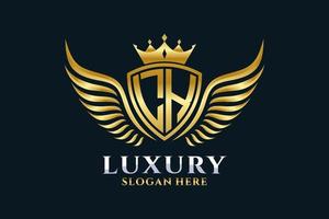 Luxury royal wing Letter LK crest Gold color Logo vector, Victory logo, crest logo, wing logo, vector logo template.