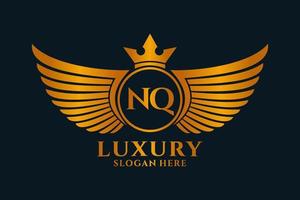 Luxury royal wing Letter NQ crest Gold color Logo vector, Victory logo, crest logo, wing logo, vector logo template.