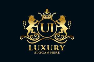 Initial UI Letter Lion Royal Luxury Logo template in vector art for luxurious branding projects and other vector illustration.