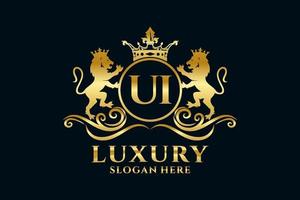 Initial UI Letter Lion Royal Luxury Logo template in vector art for luxurious branding projects and other vector illustration.