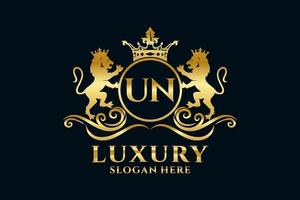 Initial UN Letter Lion Royal Luxury Logo template in vector art for luxurious branding projects and other vector illustration.