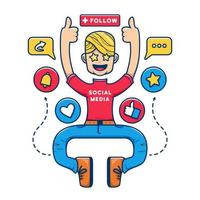 Social media influencer generation cartoon illustration character mascot concept with social media icon engagement vector