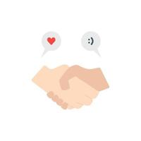 Simple Handshake illustration with smile and love emoticon in flat style icon vector