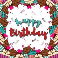 Happy Birthday with cupcake background greeting card template with copy space in the center vector