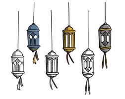 Ramdhan lamp lantern vector sketch style illustration set collection