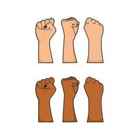 Vector set fist hand punch for revolution fighter protestor demonstration with multiracial skin color illustration