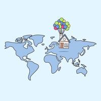Moving or relocating house service world wide anywhere on world map illustration vector