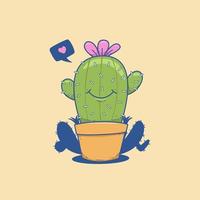 Cute smile cactus succulent cartoon mascot vector illustration