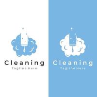 diseño de plantilla de logotipo de limpieza. protección de limpieza, limpiador de casa con spray de lavado y herramientas de limpieza. vector