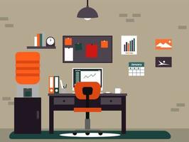 Blogger simple flat workspace in unique color scheme vector