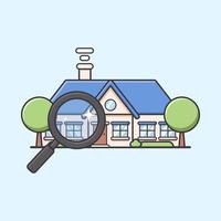 Villa mansion or big house finder with magnifying glass in cute round style illustration vector