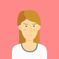 Closeup Portrait Angry, Cranky, Displeased with Pissed Grumpy Eye long hair Girl illustration vector