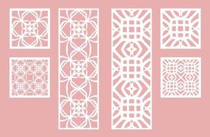 Wall panel set. Room screens and dividers design. Laser cut panel vector. Cutout silhouette with geometric pattern, ideal for paper cut card printing, engraving,  wood, metal, stencil. vector