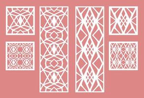 Wall panel set. Room screens and dividers design. Laser cut panel vector. Cutout silhouette with geometric pattern, ideal for paper cut card printing, engraving,  wood, metal, stencil. vector