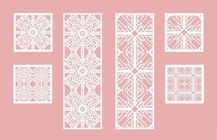 Wall panel set. Room screens and dividers design. Laser cut panel vector. Cutout silhouette with geometric pattern, ideal for paper cut card printing, engraving,  wood, metal, stencil. vector