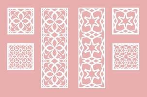 Wall panel set. Room screens and dividers design. Laser cut panel vector. Cutout silhouette with geometric pattern, ideal for paper cut card printing, engraving,  wood, metal, stencil. vector