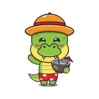 Cute dino drink coconut cartoon illustration vector