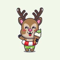 Cute deer with ice cream on beach cartoon illustration vector