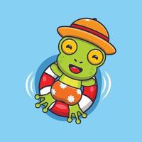 Cute frog float with buoy cartoon illustration vector