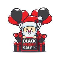 cute santa claus in black friday sale cartoon mascot illustration vector