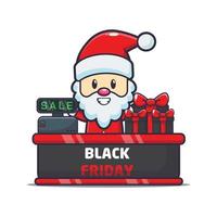 cute santa claus in black friday sale cartoon mascot illustration vector