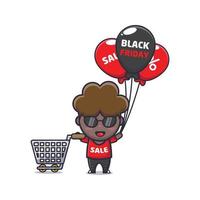 cute afro boy in black friday sale cartoon mascot illustration vector