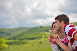 romantic young couple in love together outdoor photo