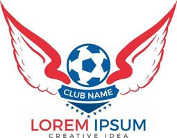 Football club emblem or soccer sport team logo design. Winged soccer ball icon. vector