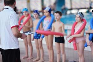 happy children group  at swimming pool photo