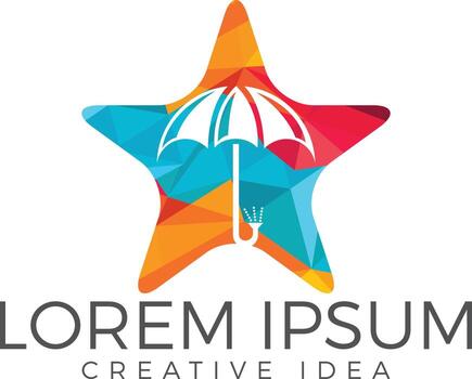 Star and umbrella logo design. vector
